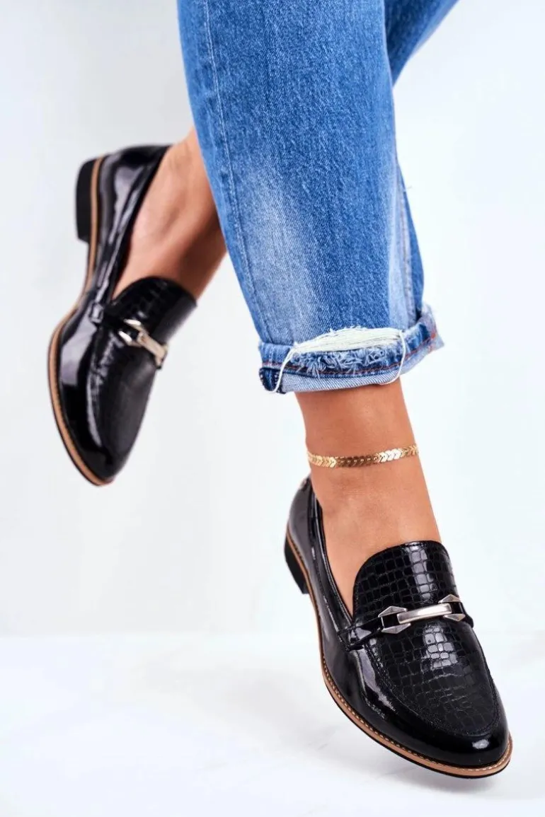 Damskie Półbuty Maciejka Lakierowane Loafery Czarne 4099A-01/00-1