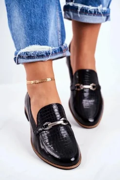 Damskie Półbuty Maciejka Lakierowane Loafery Czarne 4099A-01/00-1