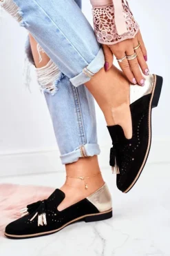 Damskie Półbuty Maciejka Skórzane Mokasyny Czarne 04484-01/00-5