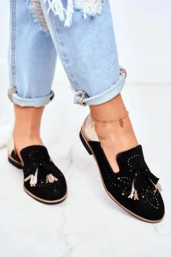 Damskie Półbuty Maciejka Skórzane Mokasyny Czarne 04484-01/00-5