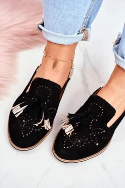 Damskie Półbuty Maciejka Skórzane Mokasyny Czarne 04484-01/00-5