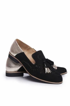 Damskie Półbuty Maciejka Skórzane Mokasyny Czarne 04484-01/00-5