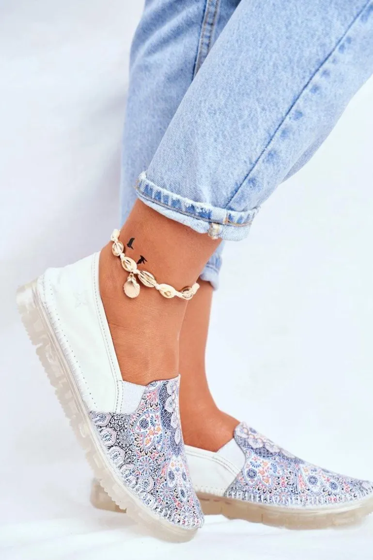 Damskie Półbuty Maciejka Wsuwane Skórzane Białe 03512-46