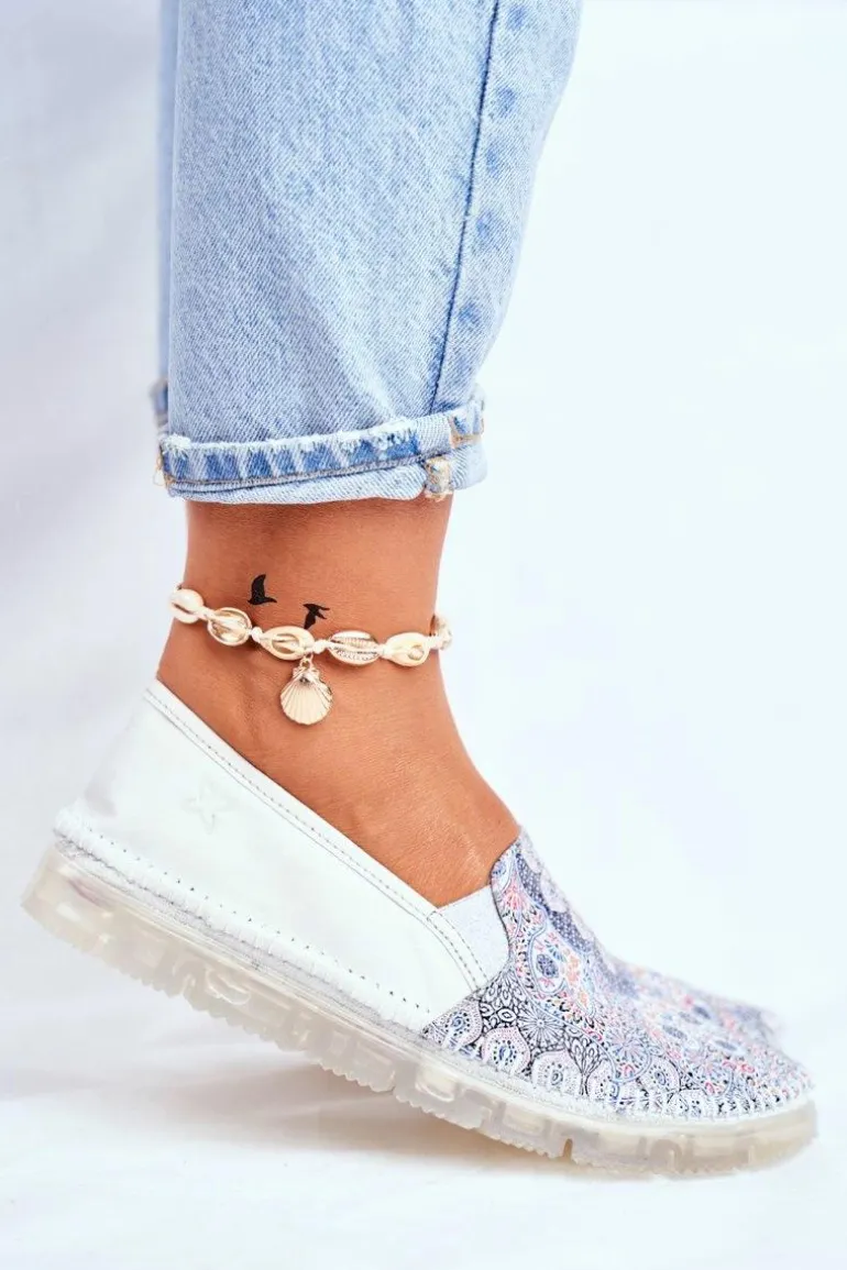 Damskie Półbuty Maciejka Wsuwane Skórzane Białe 03512-46