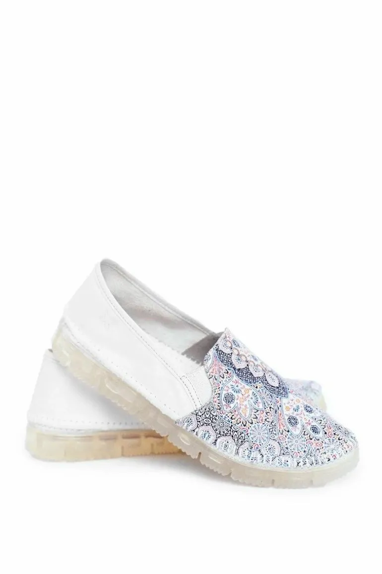 Damskie Półbuty Maciejka Wsuwane Skórzane Białe 03512-46