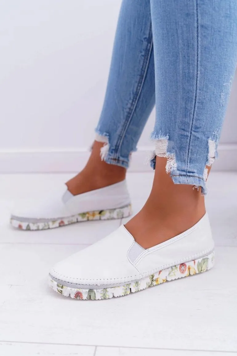 Damskie Półbuty Maciejka Wsuwane Skórzane Białe 03512-11