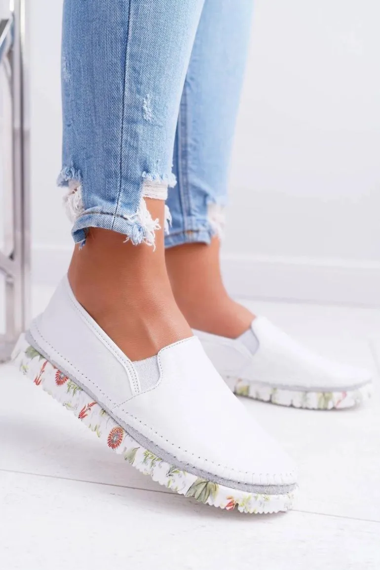 Damskie Półbuty Maciejka Wsuwane Skórzane Białe 03512-11