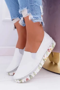 Damskie Półbuty Maciejka Wsuwane Skórzane Białe 03512-11