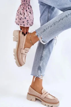 Damskie Półbuty Mokasyny Na Płaskim Obcasie Beżowe Fletcher