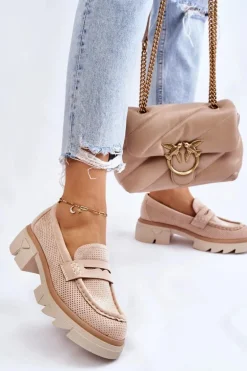 Damskie Półbuty Mokasyny Na Płaskim Obcasie Beżowe Fletcher