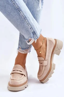 Damskie Półbuty Mokasyny Na Płaskim Obcasie Beżowe Fletcher