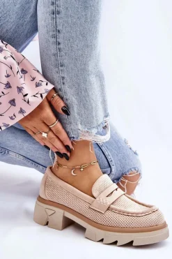 Damskie Półbuty Mokasyny Na Płaskim Obcasie Beżowe Fletcher