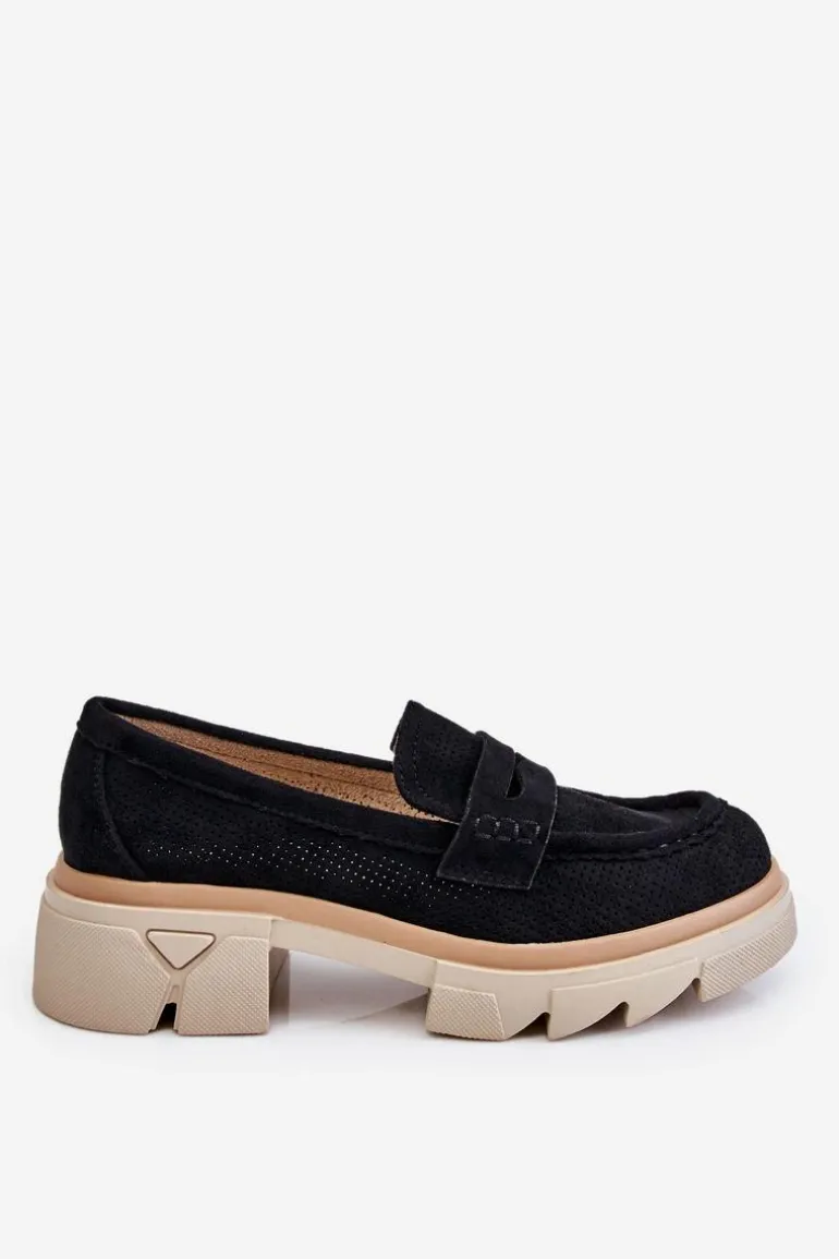 Damskie Półbuty Mokasyny Na Płaskim Obcasie Czarne Fletcher