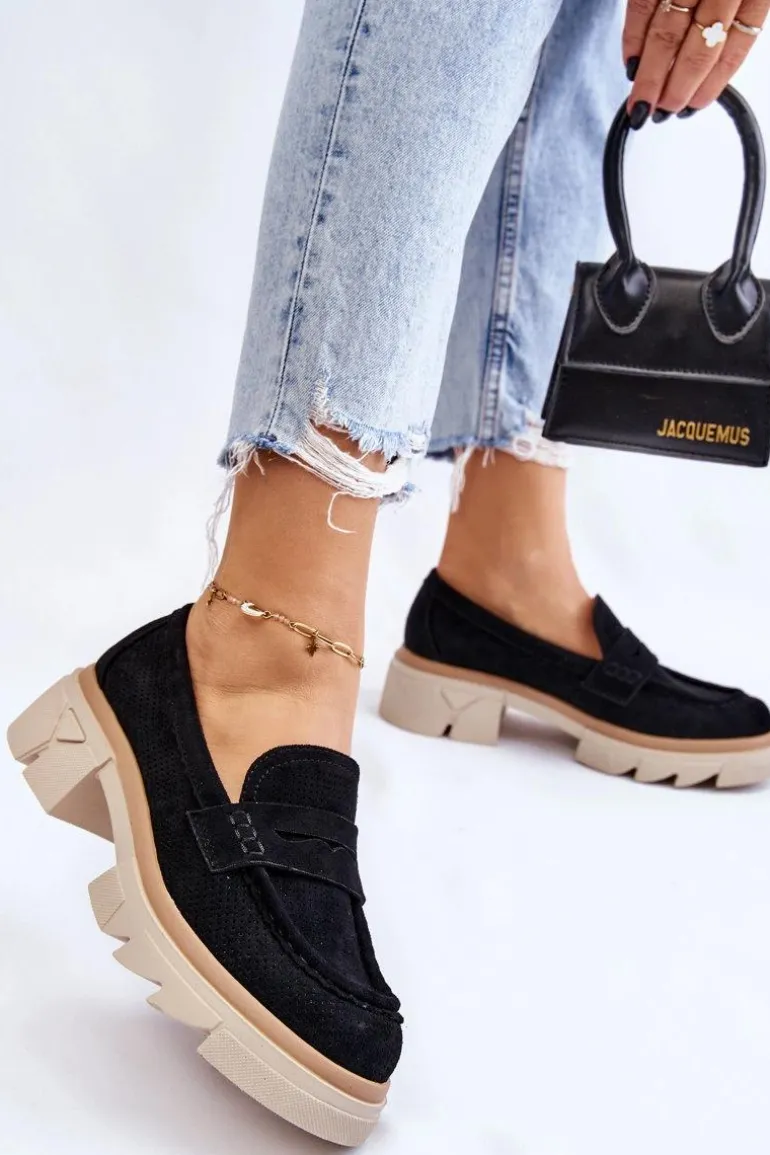 Damskie Półbuty Mokasyny Na Płaskim Obcasie Czarne Fletcher