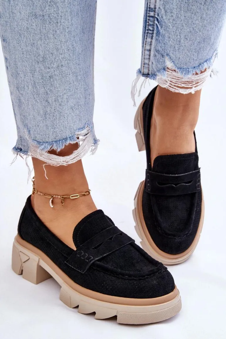 Damskie Półbuty Mokasyny Na Płaskim Obcasie Czarne Fletcher