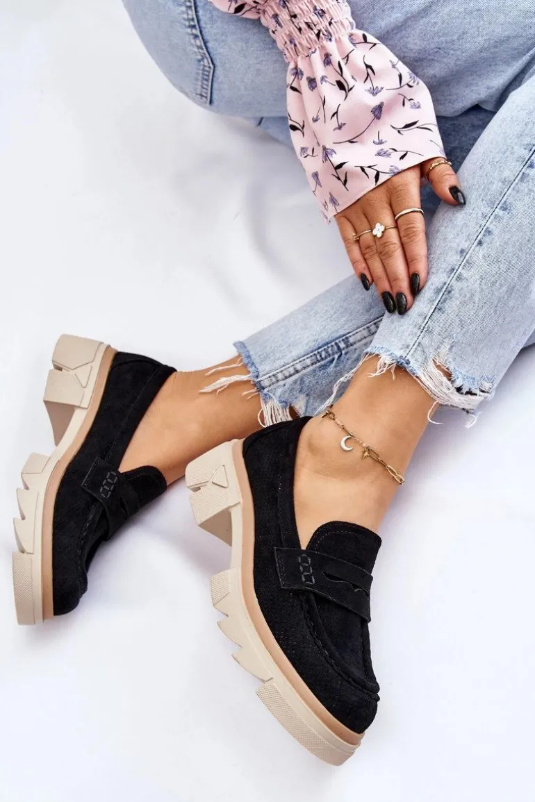 Damskie Półbuty Mokasyny Na Płaskim Obcasie Czarne Fletcher