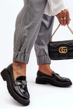 Damskie Półbuty Mokasyny Na Płaskim Obcasie Czarne Venla