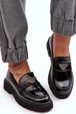 Damskie Półbuty Mokasyny Na Płaskim Obcasie Czarne Venla