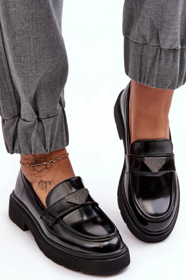 Damskie Półbuty Mokasyny Na Płaskim Obcasie Czarne Venla