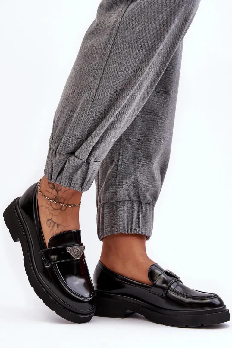 Damskie Półbuty Mokasyny Na Płaskim Obcasie Czarne Venla