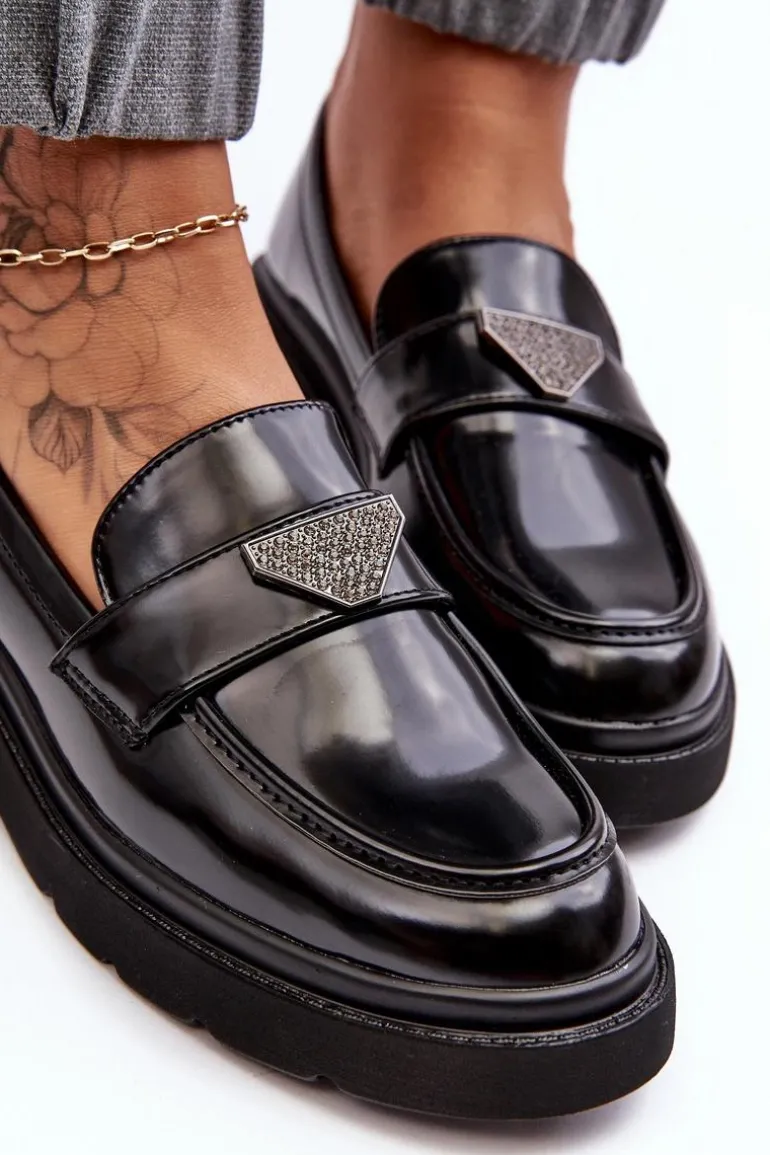 Damskie Półbuty Mokasyny Na Płaskim Obcasie Czarne Venla