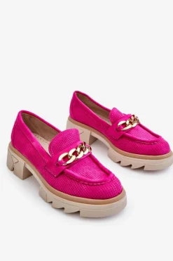Damskie Półbuty Mokasyny Z Łańcuchem Fuksja Luella