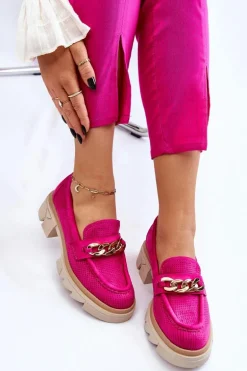 Damskie Półbuty Mokasyny Z Łańcuchem Fuksja Luella