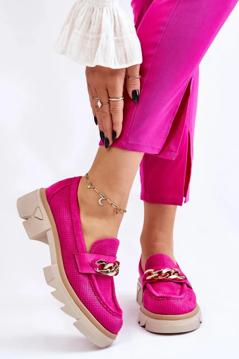 Damskie Półbuty Mokasyny Z Łańcuchem Fuksja Luella
