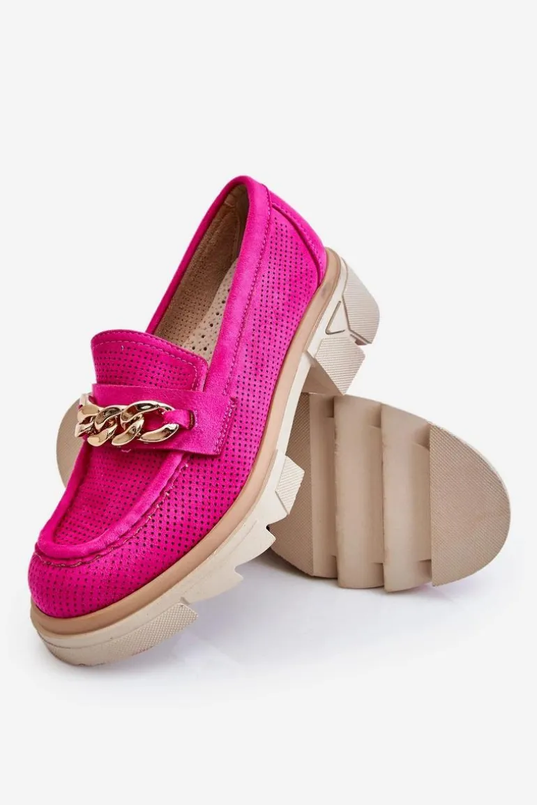 Damskie Półbuty Mokasyny Z Łańcuchem Fuksja Luella
