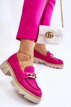 Damskie Półbuty Mokasyny Z Łańcuchem Fuksja Luella