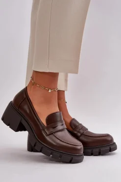 Damskie Półbuty Na Niskim Obcasie Z Eko Skóry Ciemnobrązowe Menloa