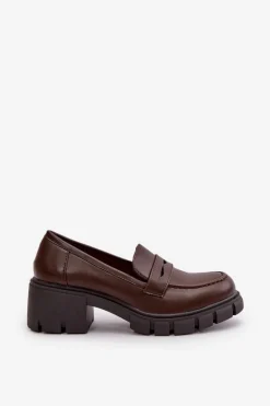 Damskie Półbuty Na Niskim Obcasie Z Eko Skóry Ciemnobrązowe Menloa