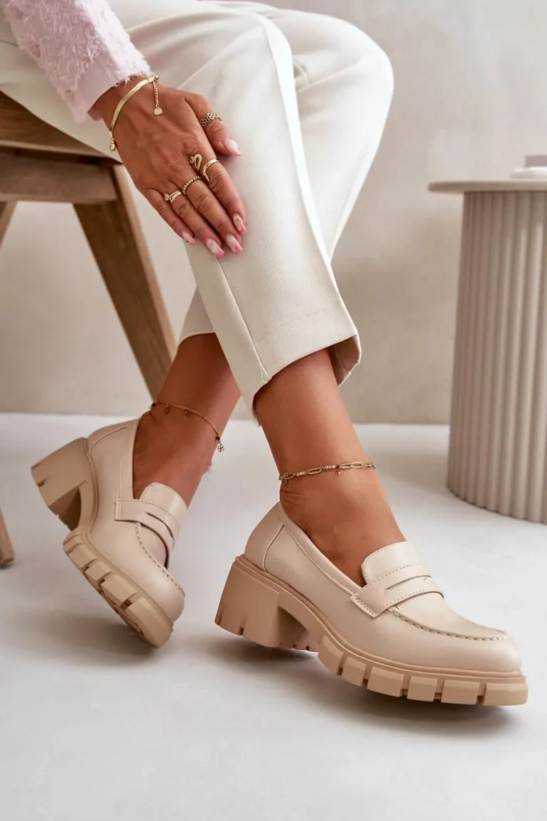 Damskie Półbuty Na Niskim Obcasie Z Eko Skóry Beżowe Menloa