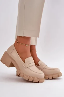 Damskie Półbuty Na Niskim Obcasie Z Eko Skóry Beżowe Menloa