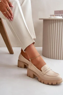 Damskie Półbuty Na Niskim Obcasie Z Eko Skóry Beżowe Menloa