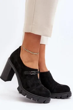 Damskie Półbuty Na Obcasie Słupku Czarne Tauina