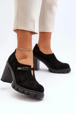 Damskie Półbuty Na Obcasie Słupku Czarne Tauina