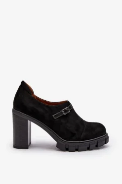 Damskie Półbuty Na Obcasie Słupku Czarne Tauina