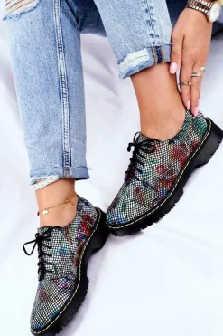 Damskie Półbuty Oxfordy Kwiaty Skórzane Maciejka 04087-43