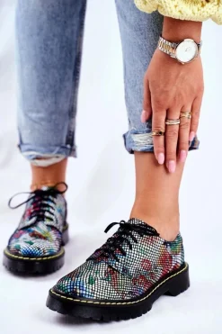 Damskie Półbuty Oxfordy Kwiaty Skórzane Maciejka 04087-43