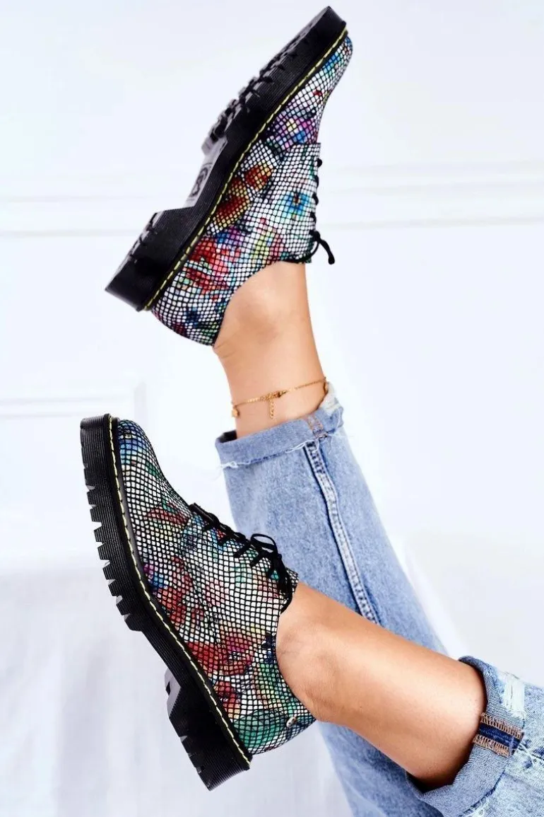 Damskie Półbuty Oxfordy Kwiaty Skórzane Maciejka 04087-43