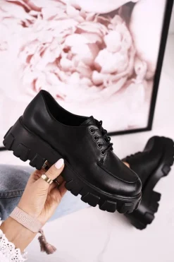 Damskie Półbuty Oxfordy Na Masywnej Platformie S.Barski HX23 Czarne