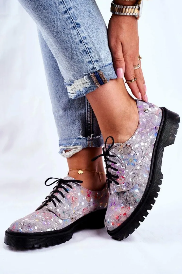 Damskie Półbuty Oxfordy Popiel Skórzane Maciejka 04087-13