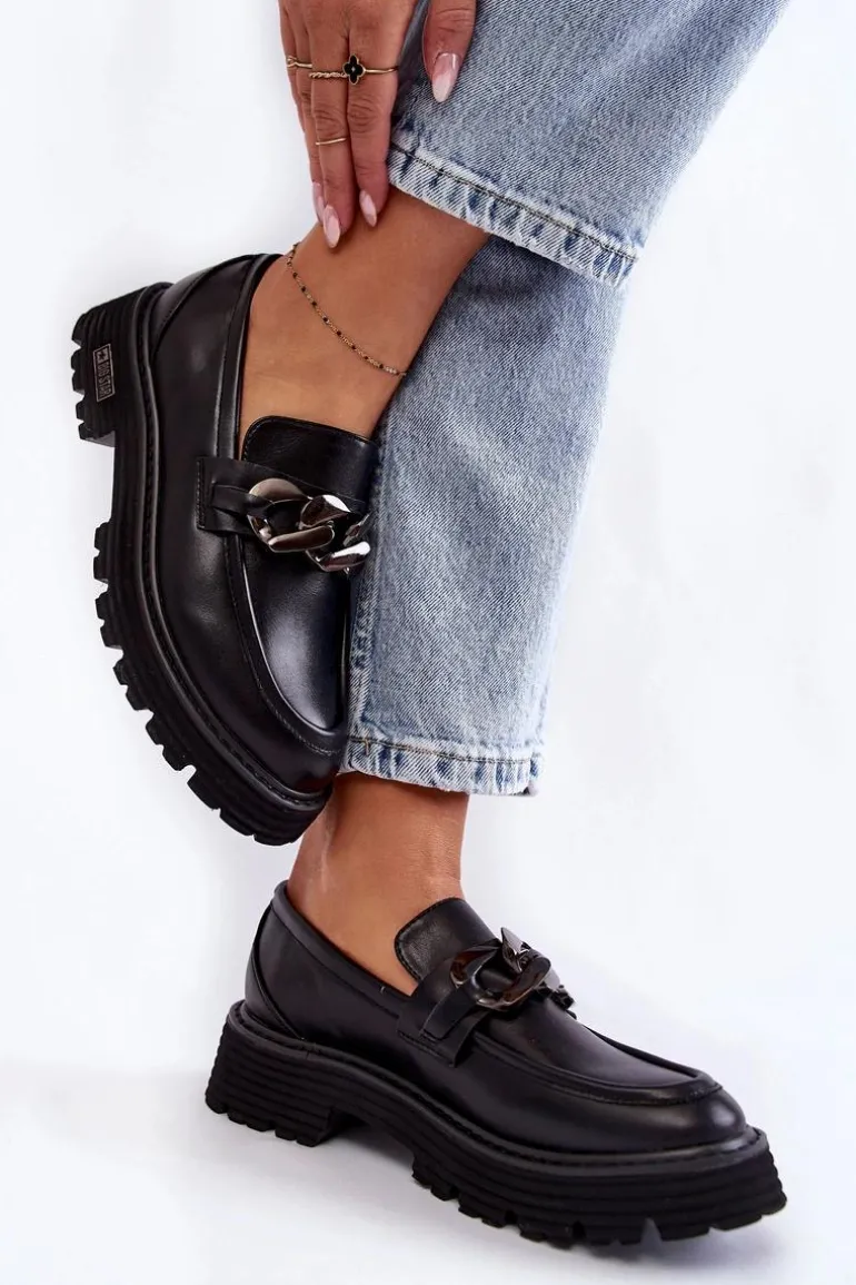 Damskie Półbuty Skórzane Big Star KK274498 Czarne