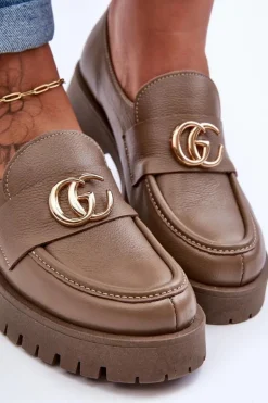 Damskie Półbuty Skórzane Z Ozdobą Ciemnobeżowe Rosefalls