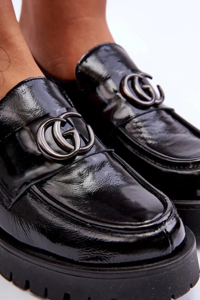 Damskie Półbuty Skórzane Z Ozdobą Czarne Rosefalls