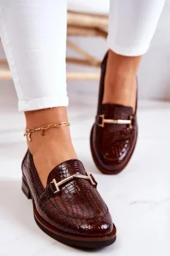 Damskie Półbuty Wężowe Laura Messi 2307 Brązowe