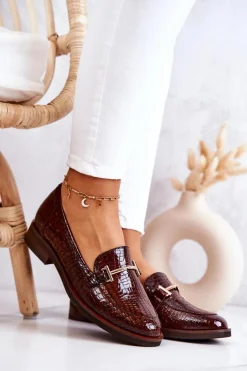 Damskie Półbuty Wężowe Laura Messi 2307 Brązowe