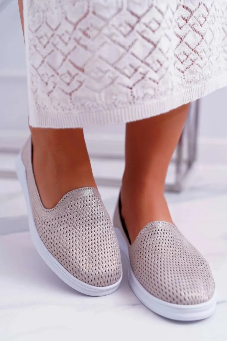 Damskie Półbuty Wsuwane Skórzane Lordsy Złote Lordi