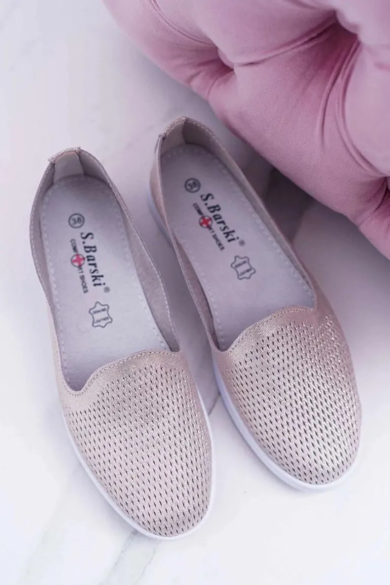 Damskie Półbuty Wsuwane Skórzane Lordsy Złote Lordi